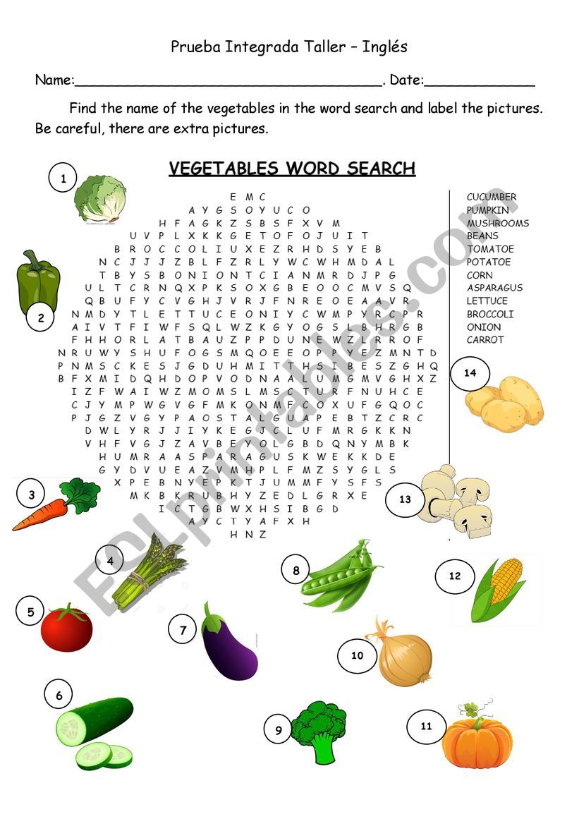 Vegetables Wordsearch worksheet
