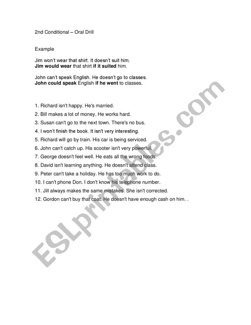 Second conditional oral drill worksheet
