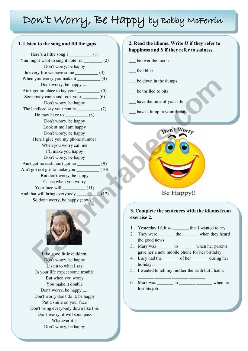 Dont Worry Be Happy song worksheet