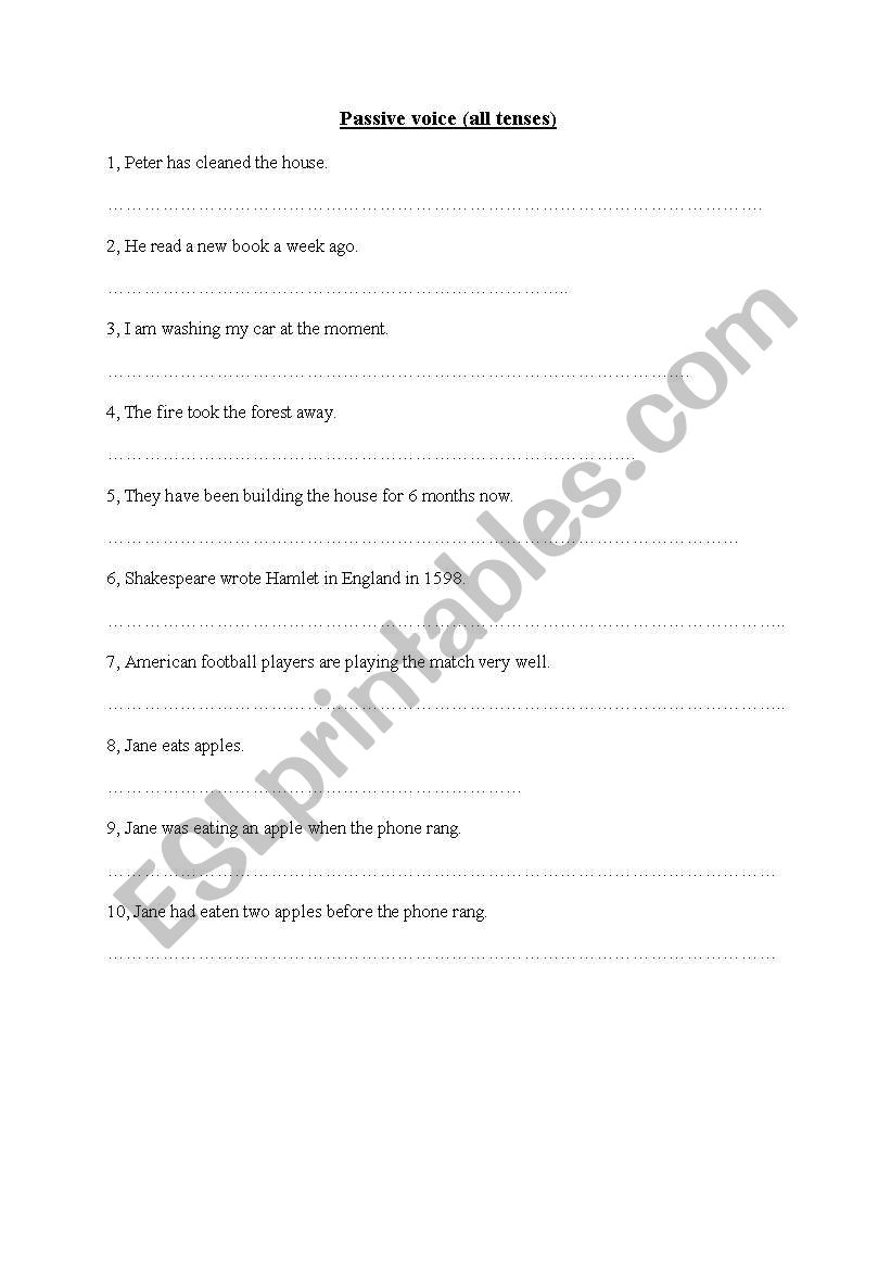 Passive transformations 2 worksheet