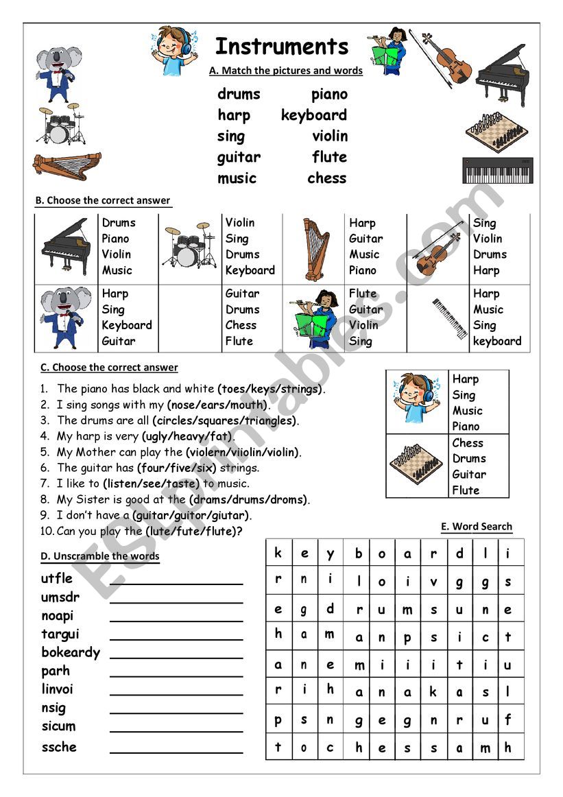 MUSICAL INSTRUMENTS worksheet