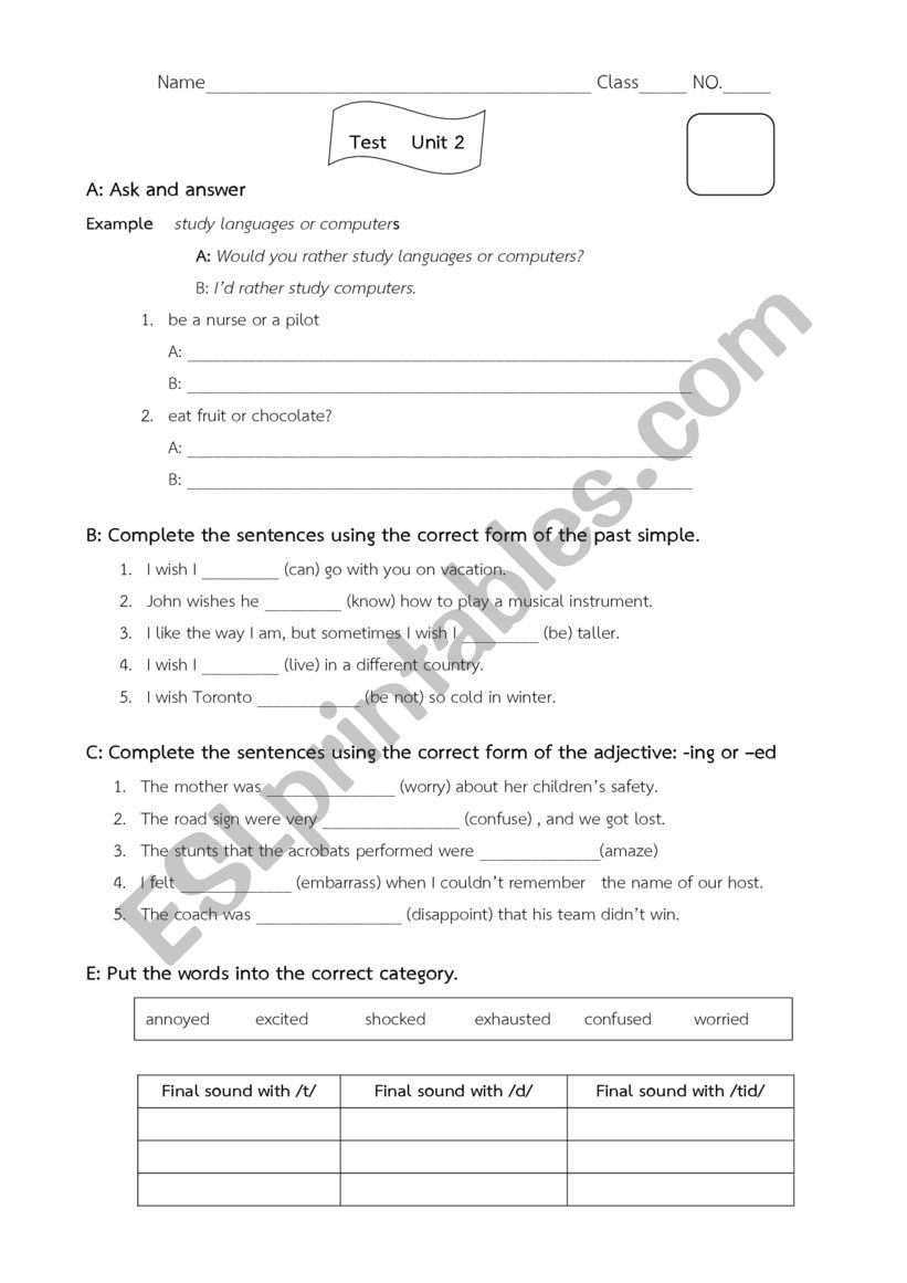 special verb worksheet