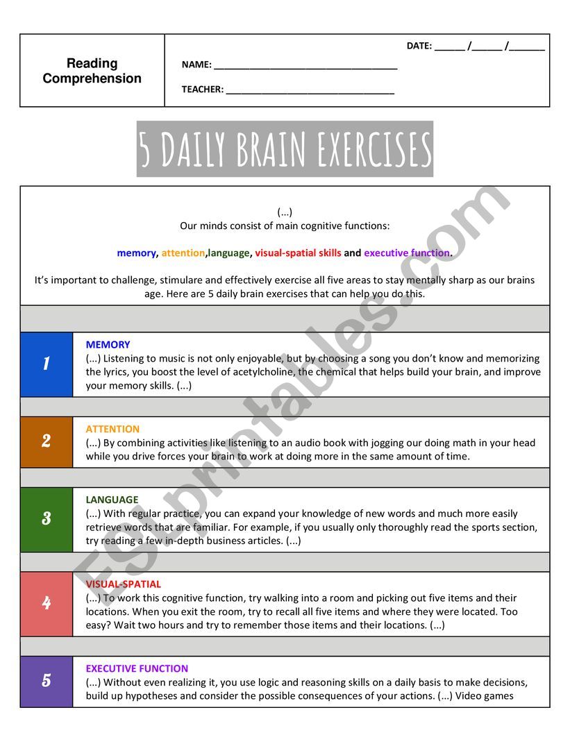 5 Daily Brain Exercises worksheet