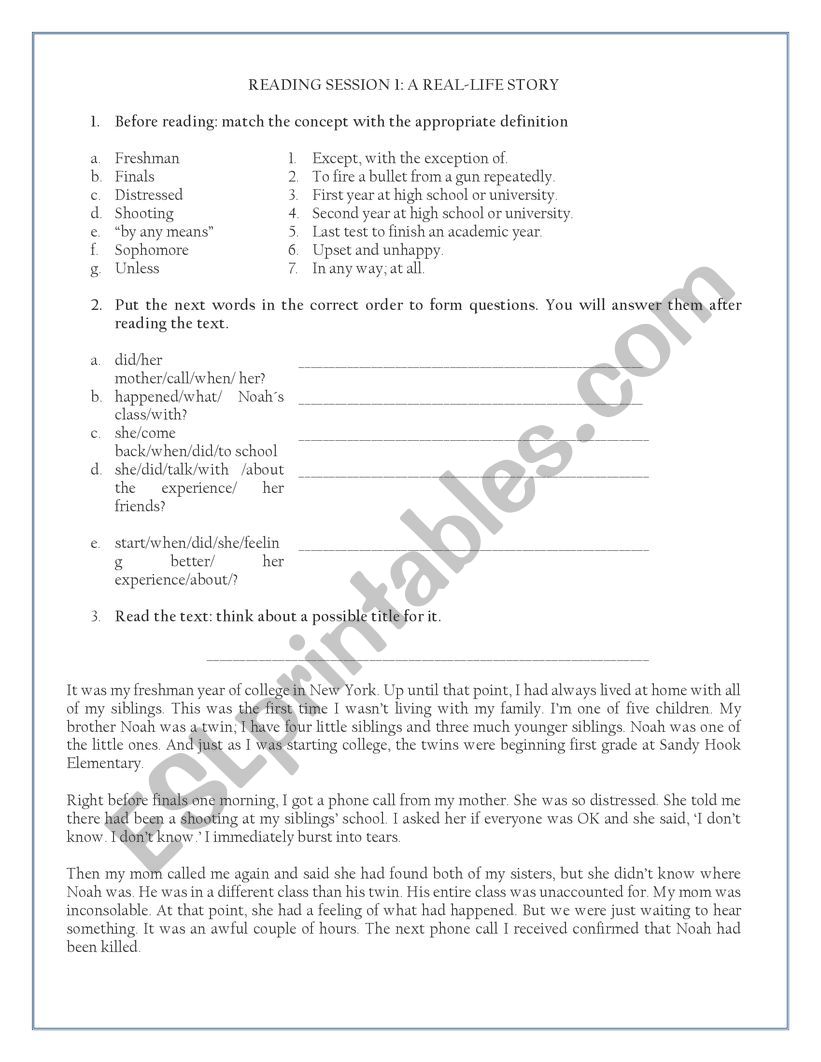 Reading comprehension  worksheet