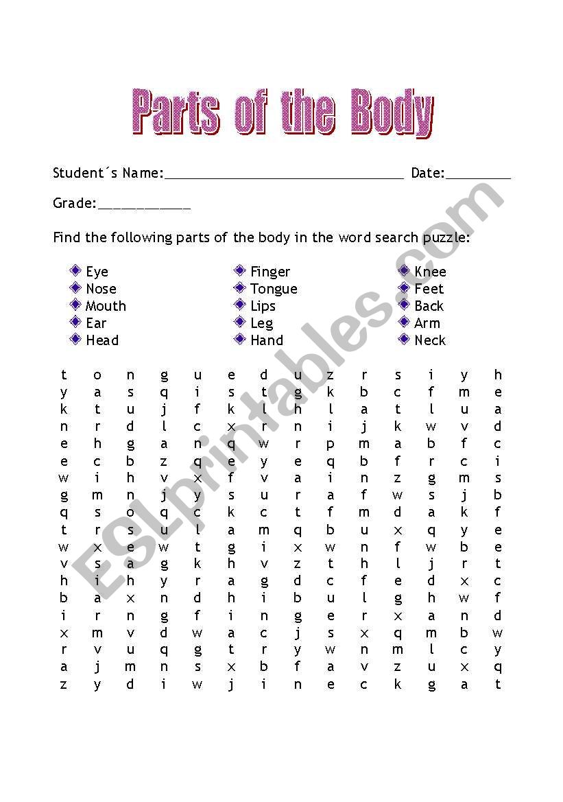 Parts of the Body worksheet