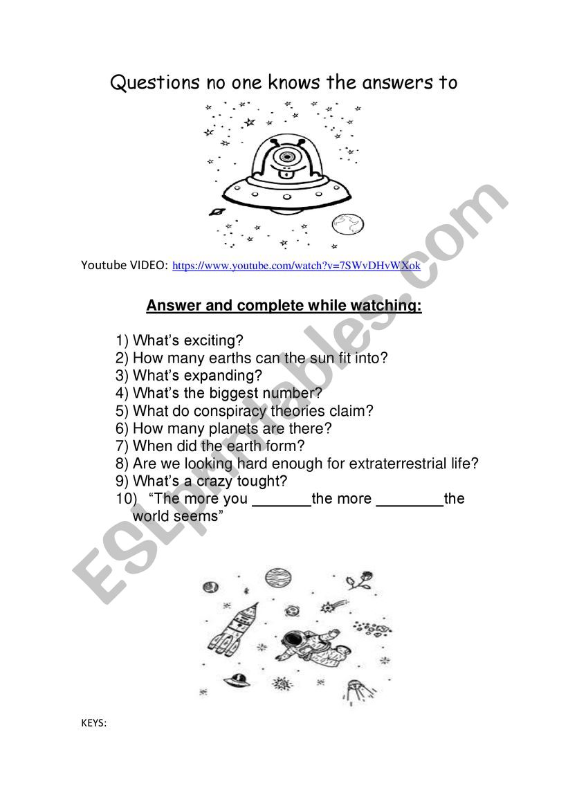 Listening about the universe worksheet