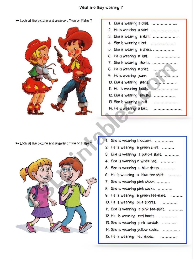 What are they wearing ?  worksheet