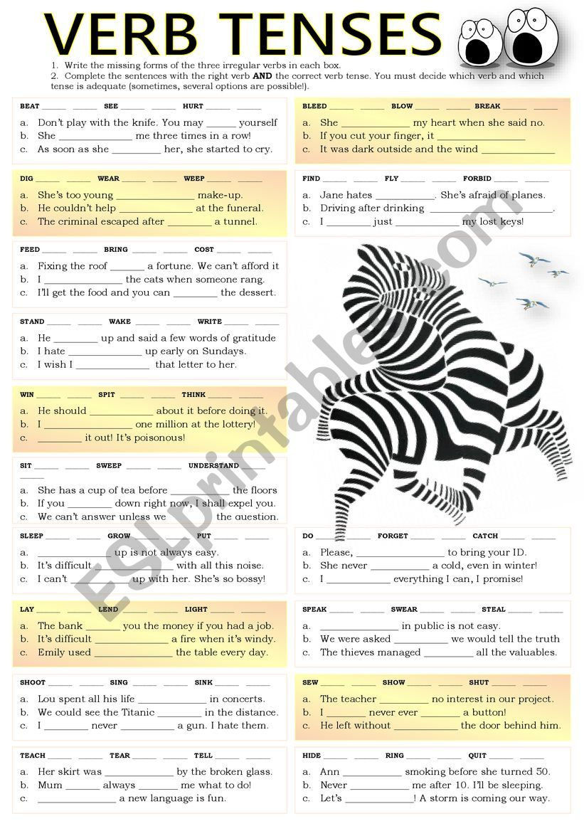 VERB TENSES + IRREGULAR VERBS worksheet