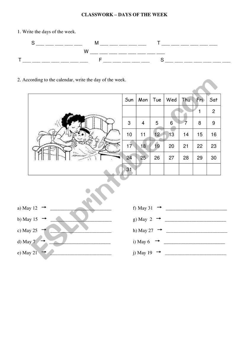 Days of the week worksheet