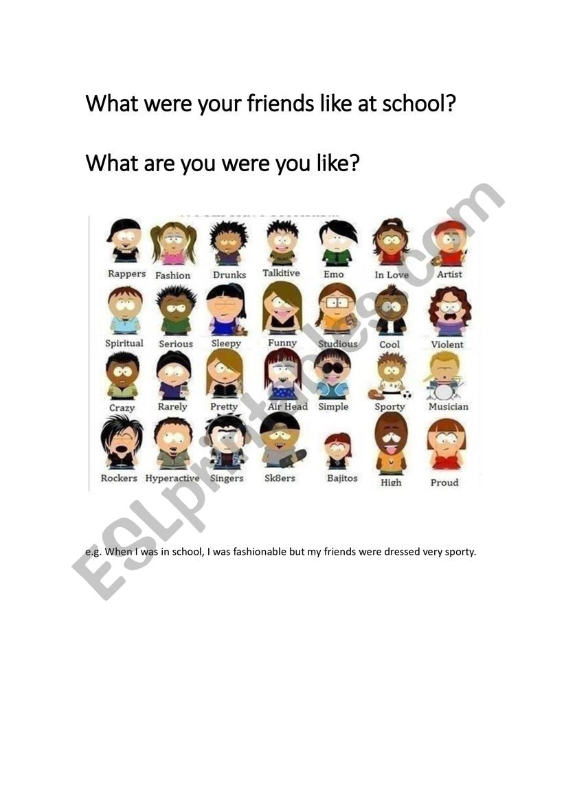 What were your friends like> worksheet