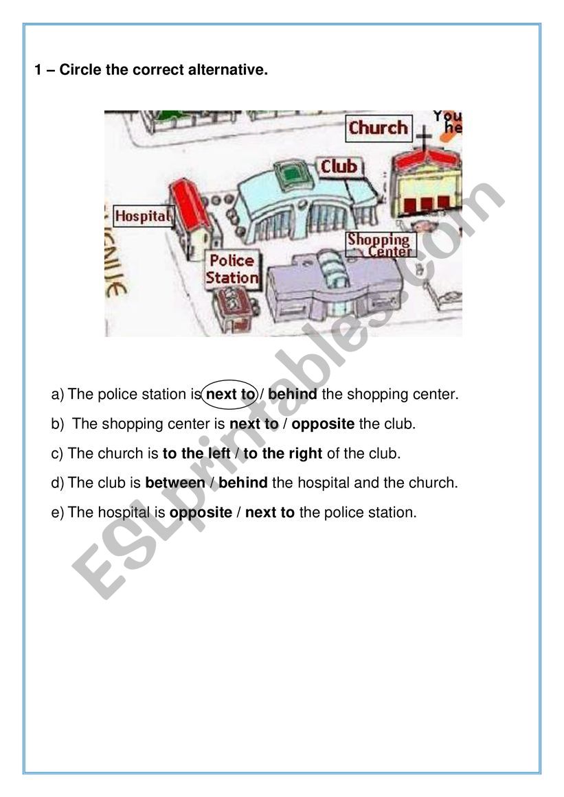 Prepositions of place  worksheet