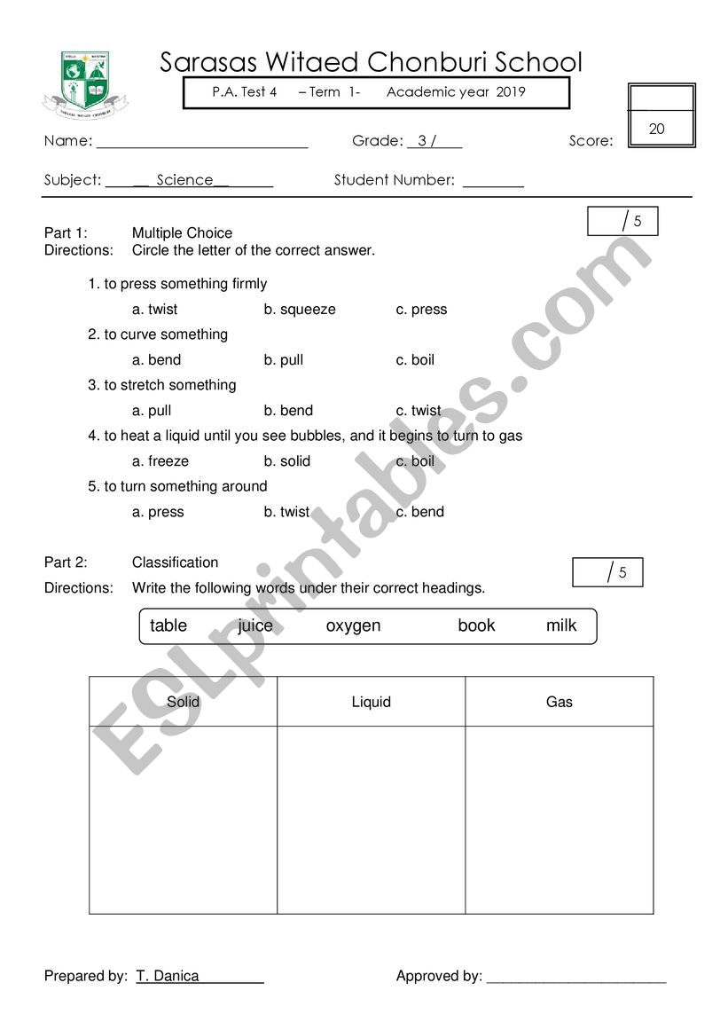 science worksheet