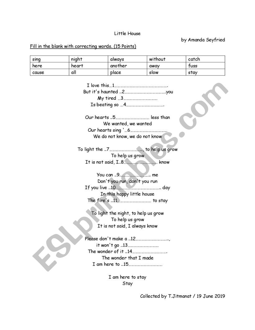 Learning English from song worksheet