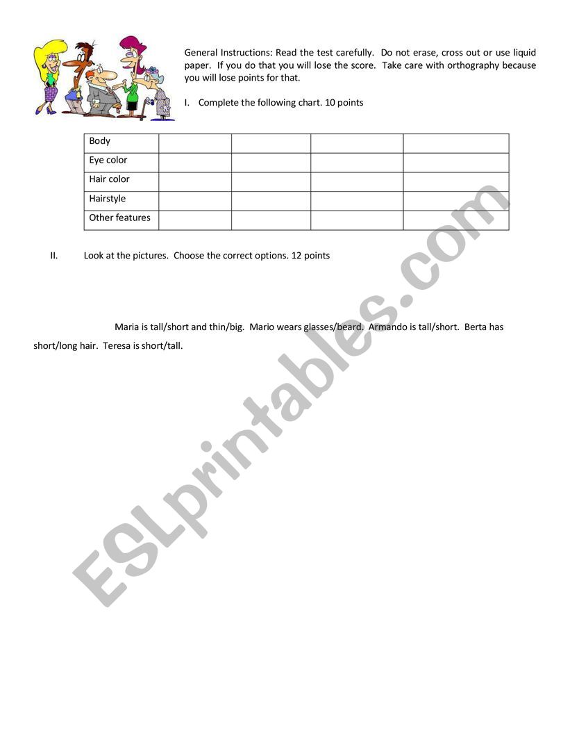 Physical Appearance  worksheet