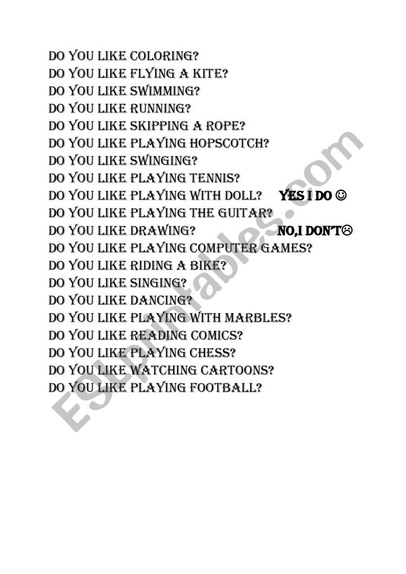 Do you like ? worksheet