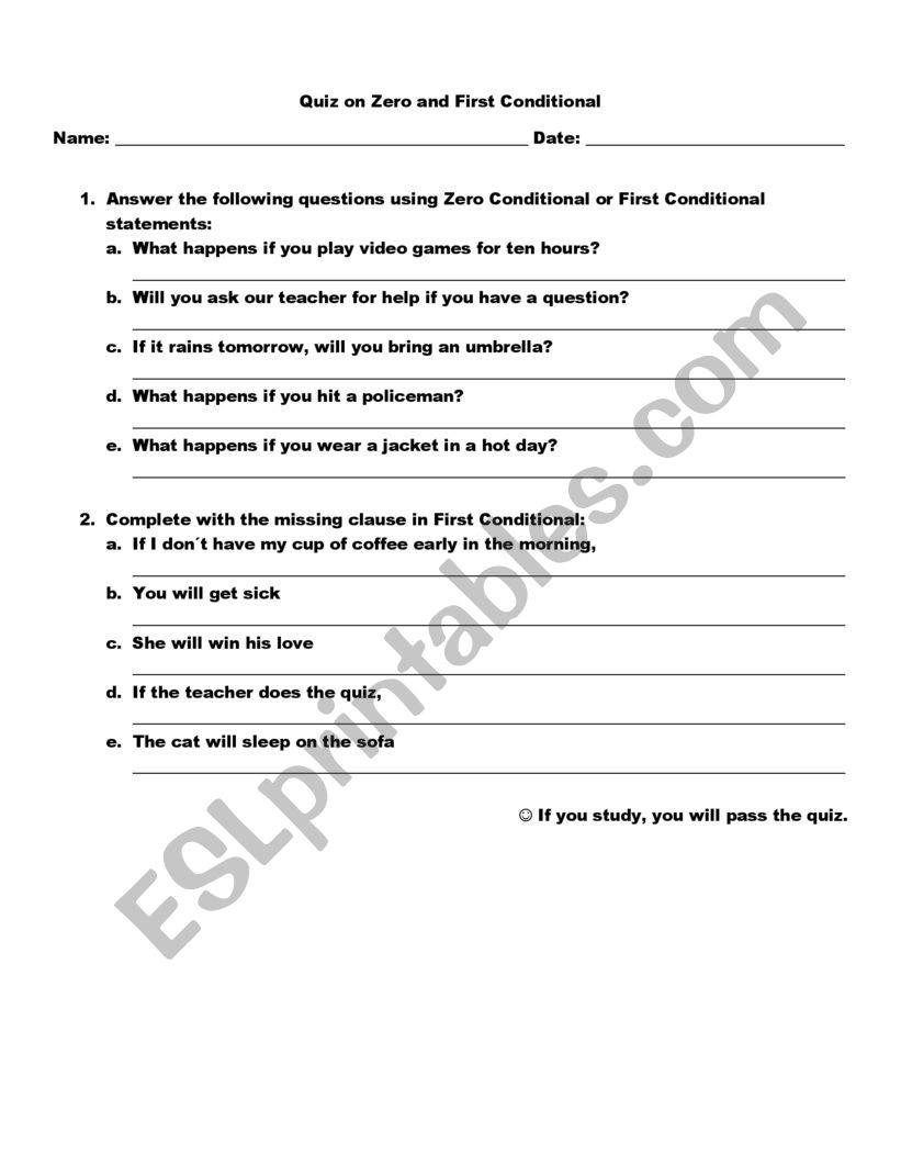 Zero and first conditional - ESL worksheet by angiems Regarding Conditional Statements Worksheet With Answers