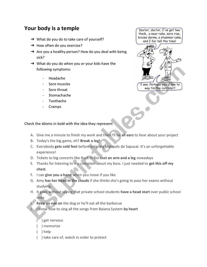 Parts of the body worksheet