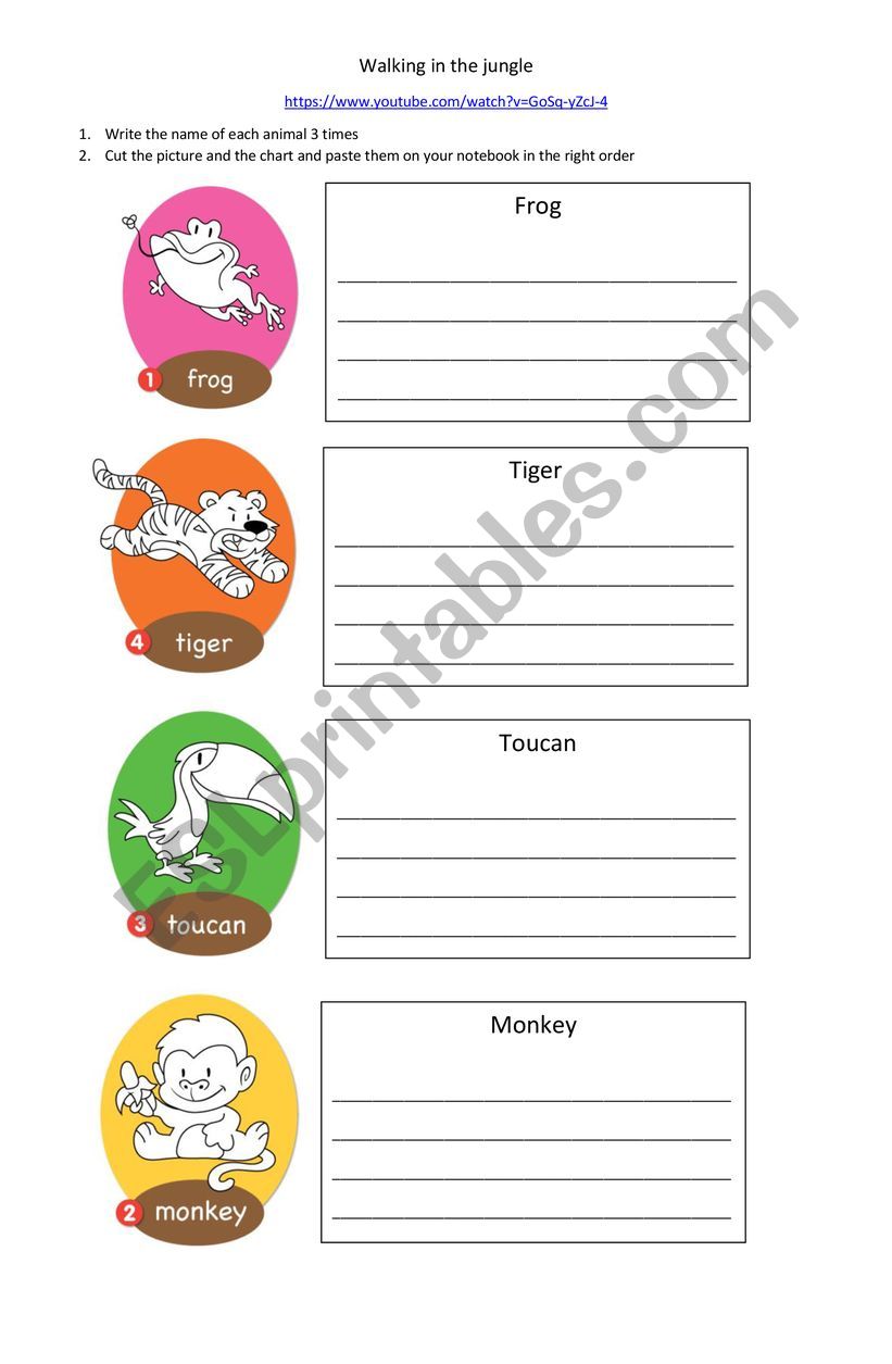 Walking in the jungle worksheet