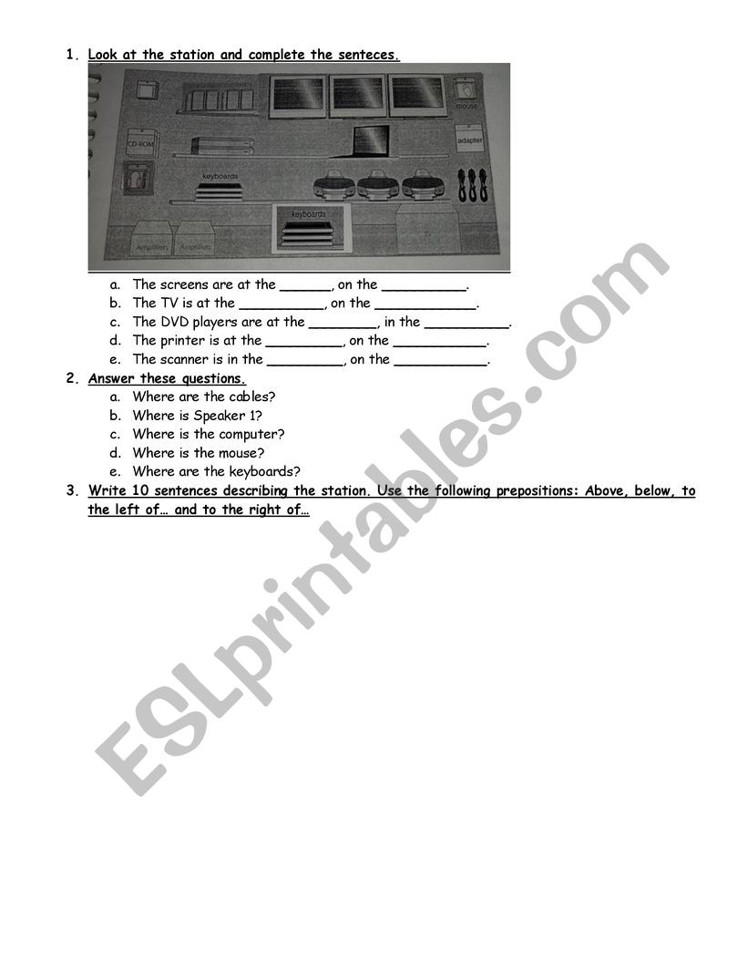 Locations and computer parts worksheet