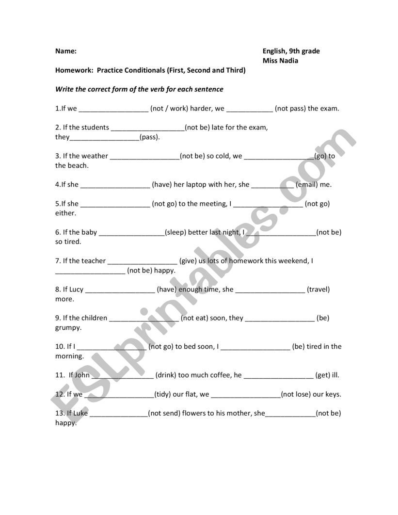 Conditionals worksheet