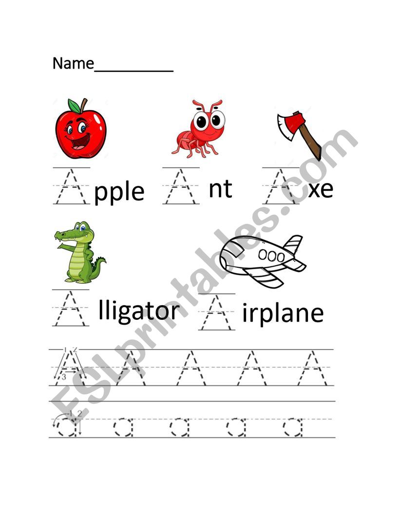 Letter A practice worksheet