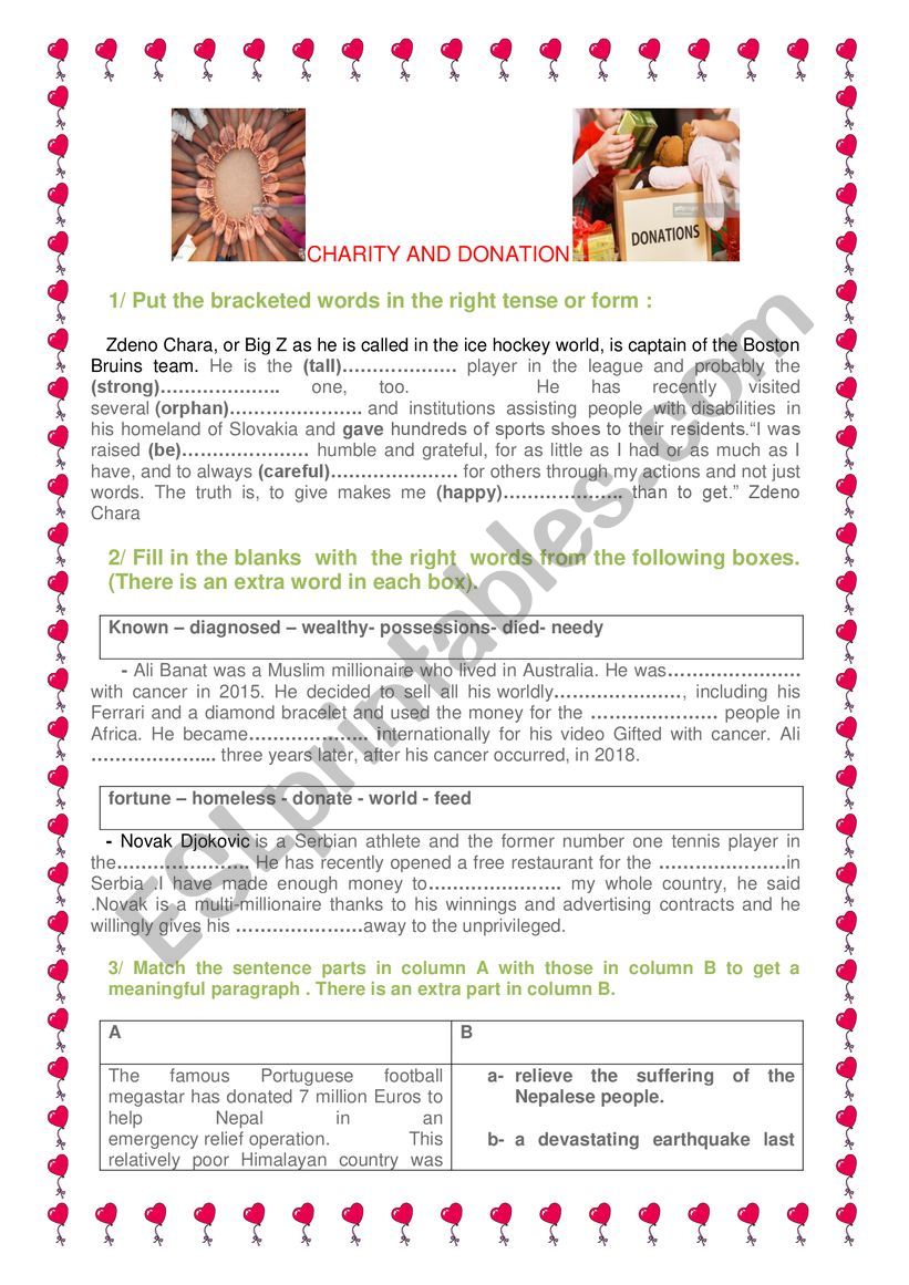 CHARITY AND DONATION worksheet
