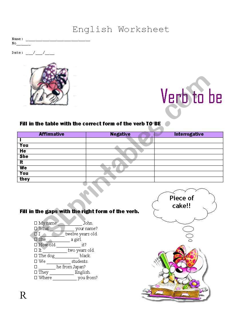 verb to be worksheet