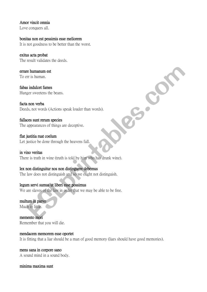 Aphorisms Latin into English worksheet