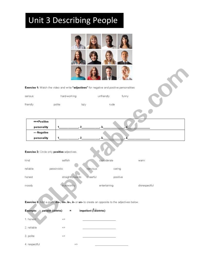 Describing People worksheet