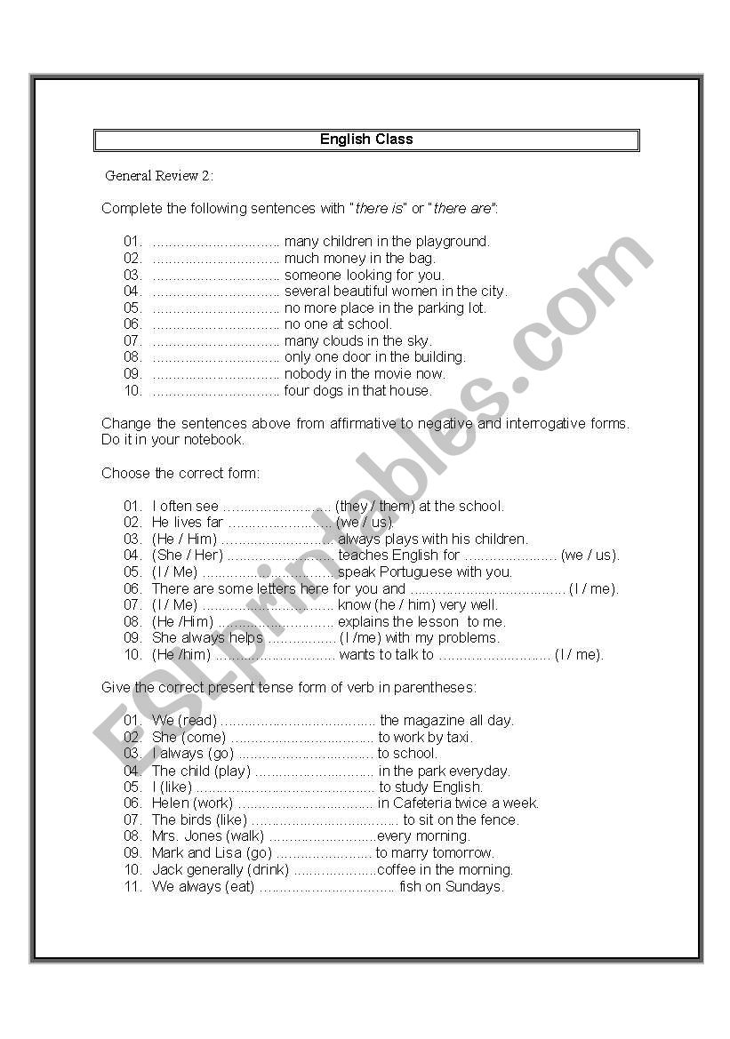 general review of verbs worksheet