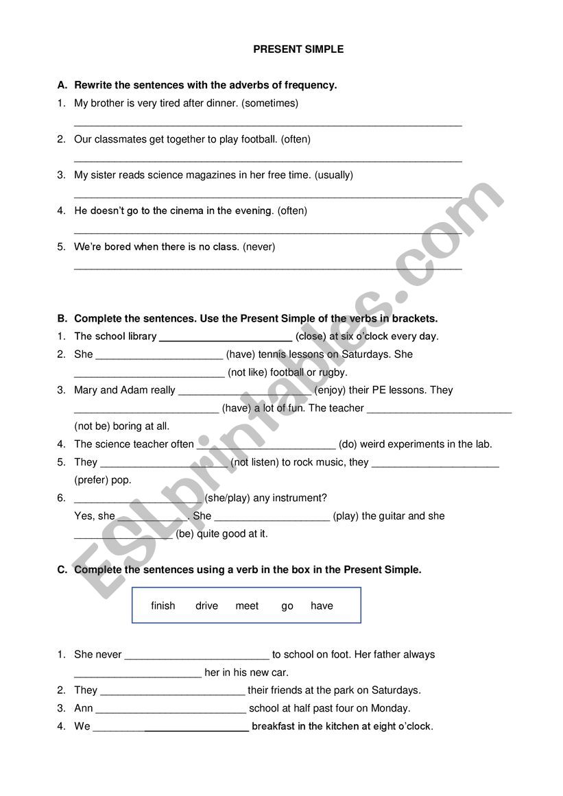 Present simple worksheet