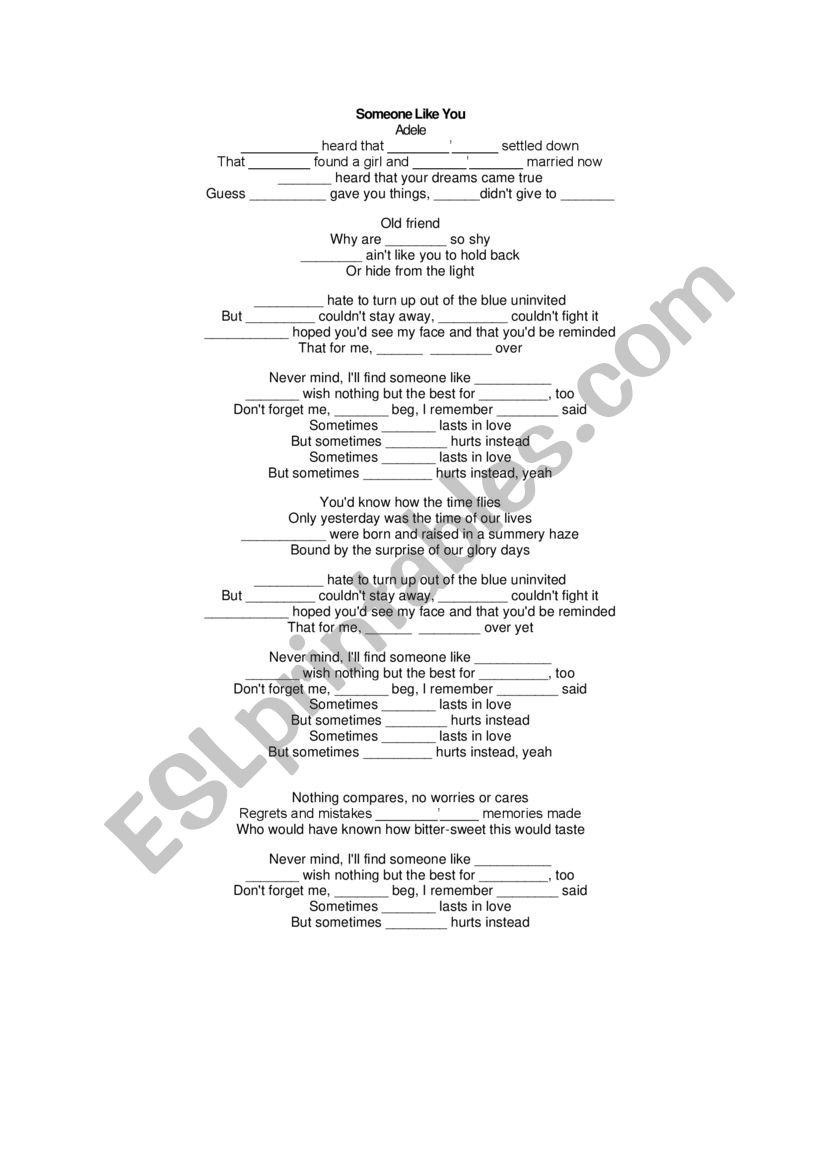 Adele Song  worksheet