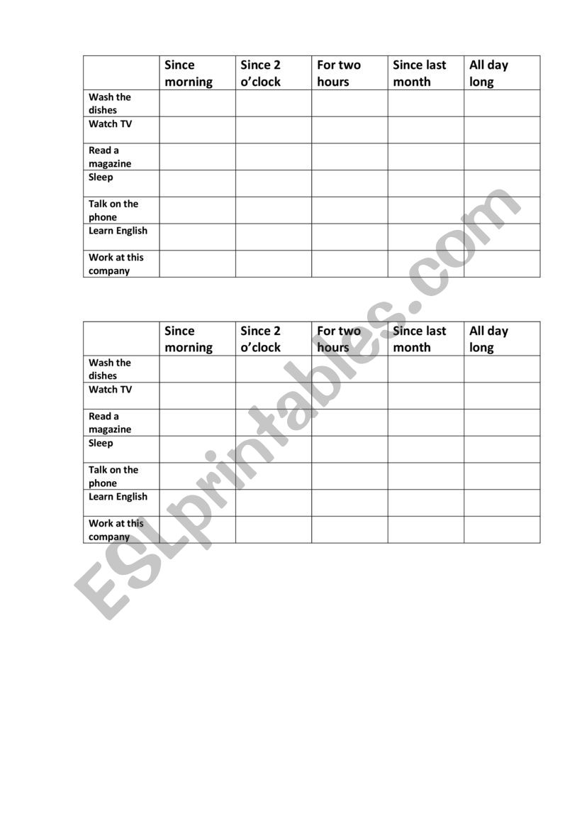 Present Perfect Continuous Battleship