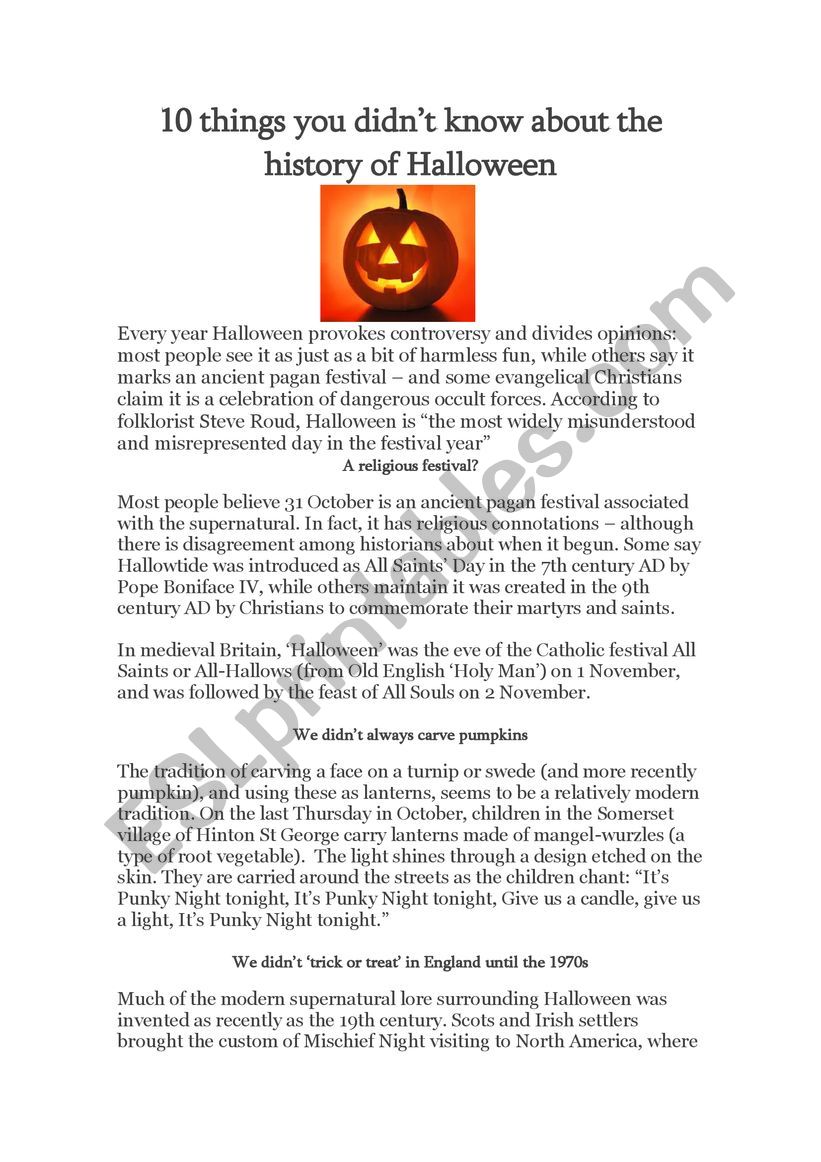 ❤ How did halloween start esl lesson plans