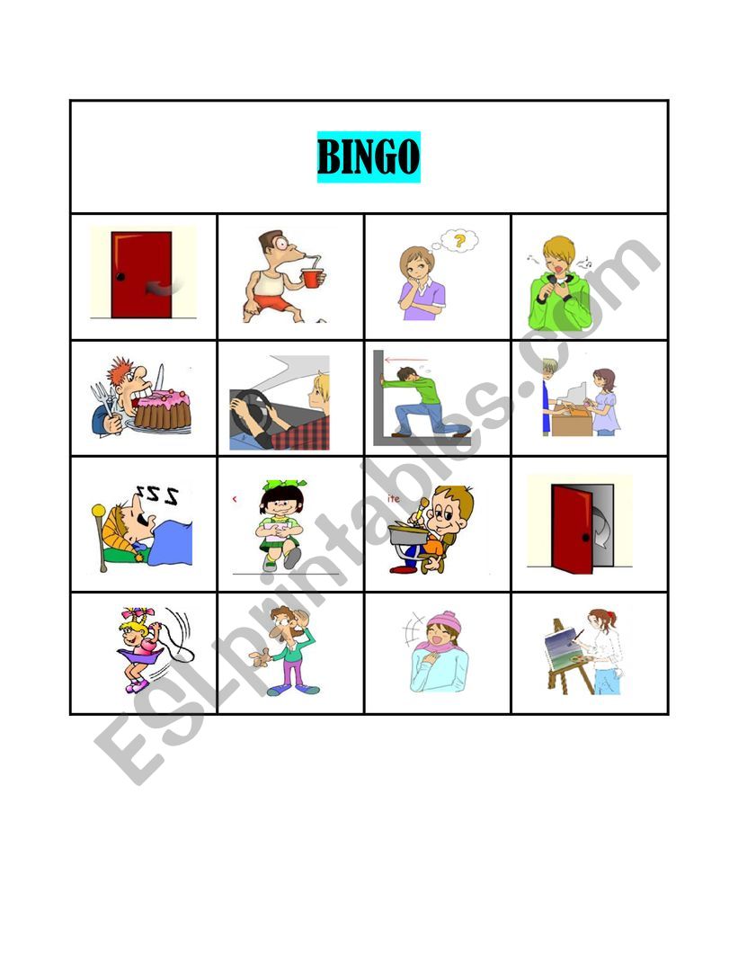Action Verbs Bingo worksheet