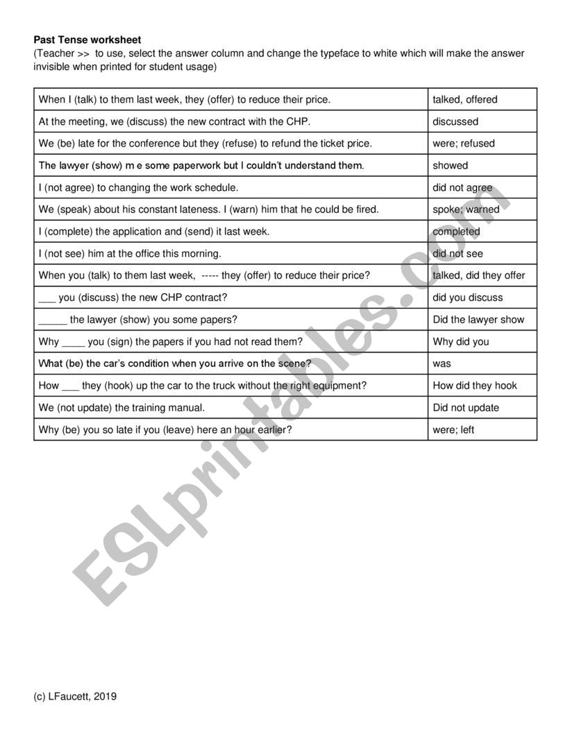 Past Tense worksheet worksheet