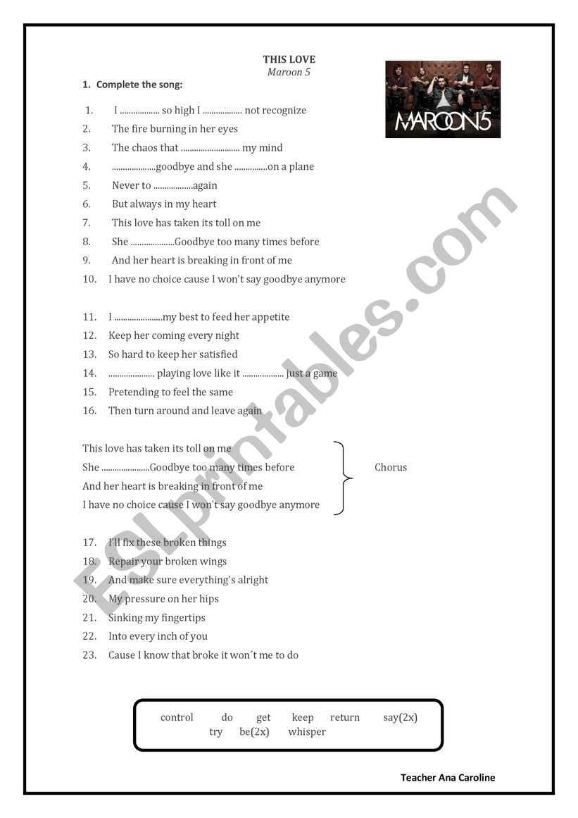 This love - Maroon 5 worksheet