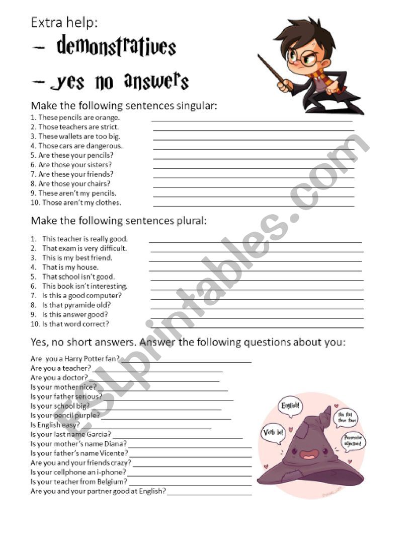 Demonstratives, verb be short answers, extra help