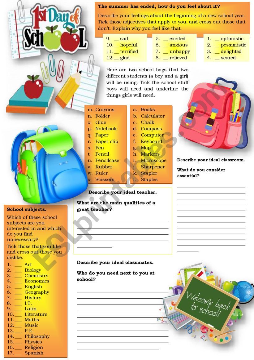 BACK TO SCHOOL worksheet