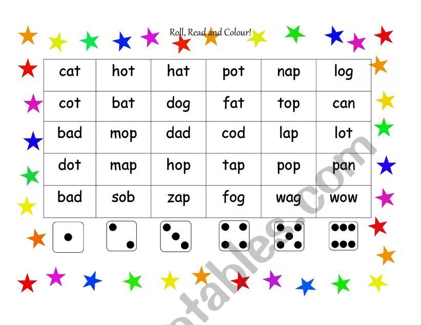 Roll, read and colour worksheet