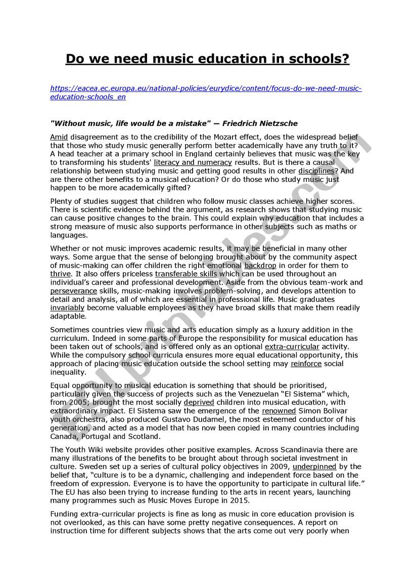 Music Education worksheet