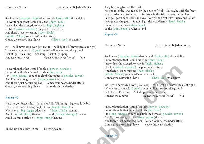 Listening Activity - Pop Song (Never Say Never)