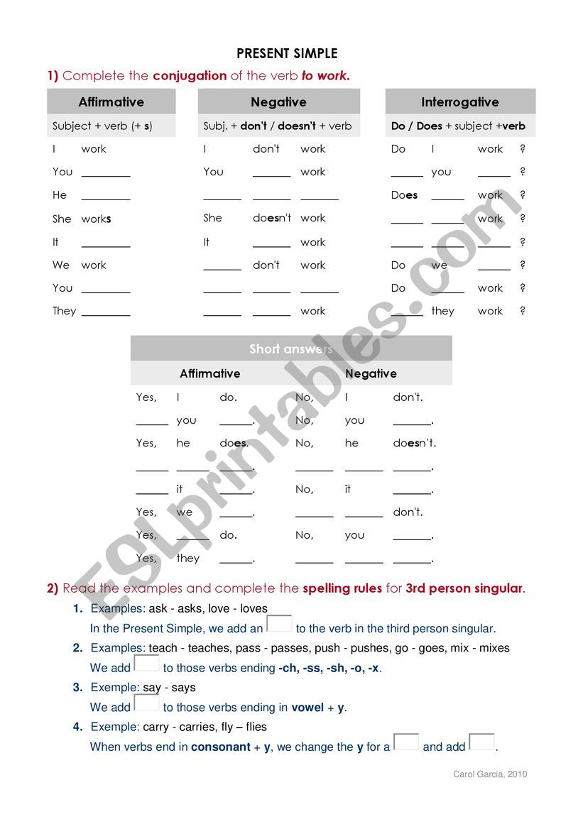 present simple worksheet