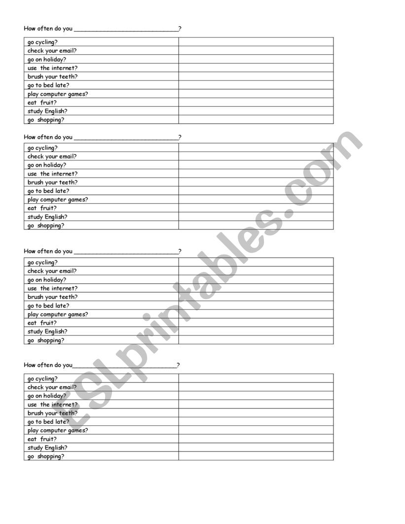 Frequency Oral Practice worksheet