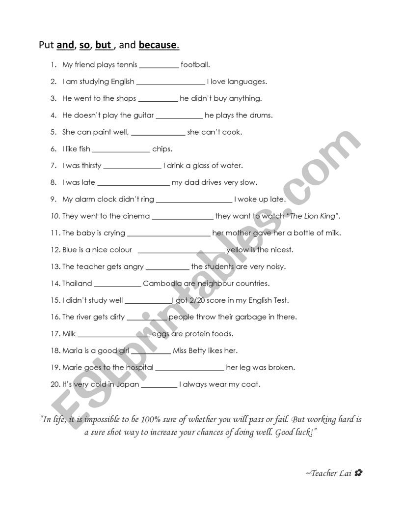 Conjuctions worksheet