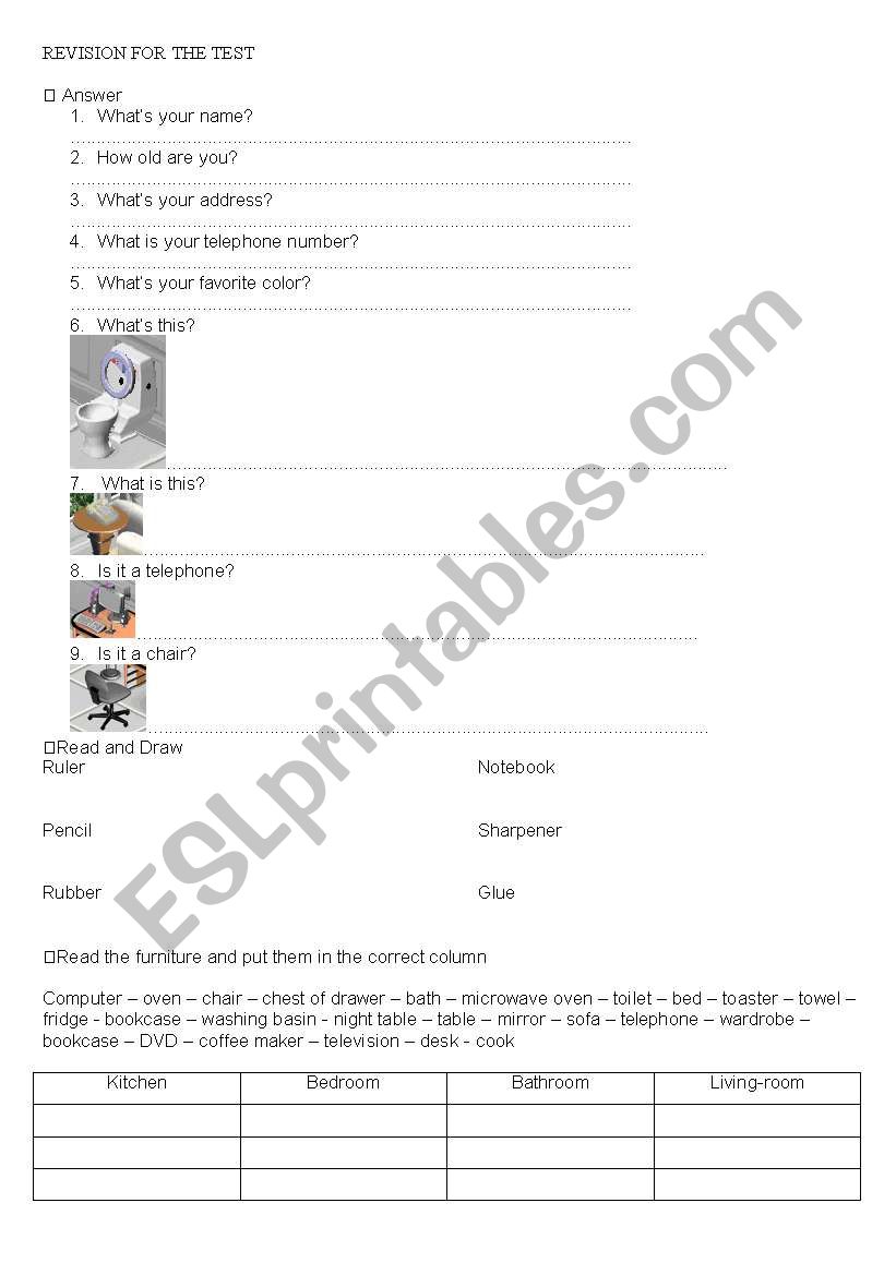 Revision worksheet