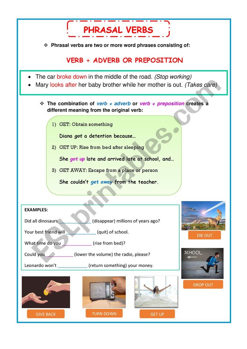 PHRASAL VERBS WORKSHEETS worksheet