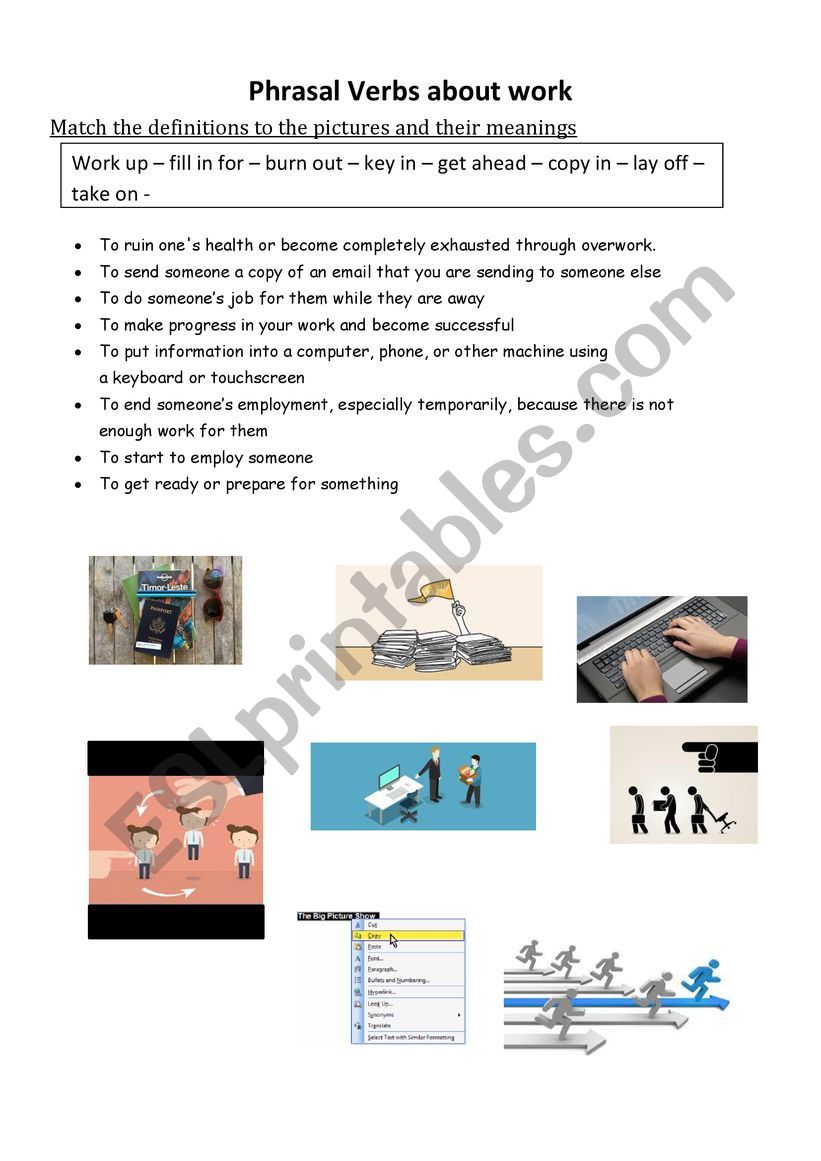 Phrasal verbs about work worksheet