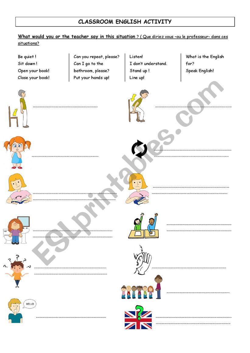 Classroom English worksheet