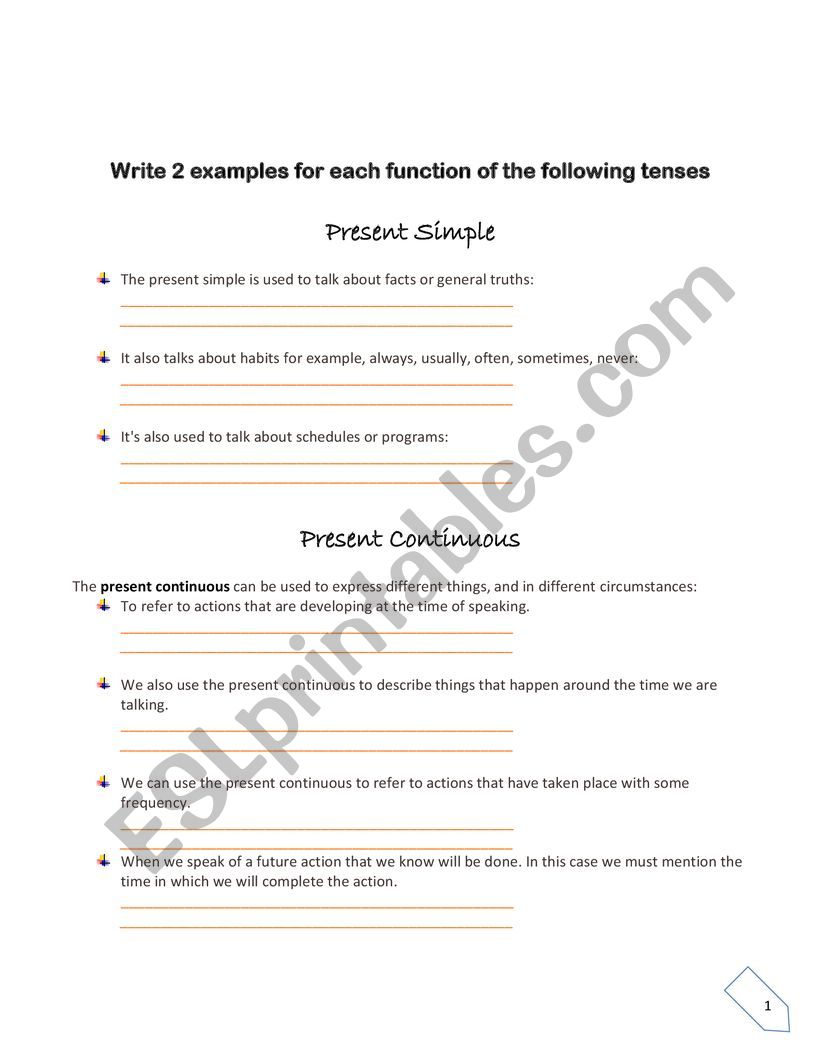 Present Simple and Present Continuous Functions